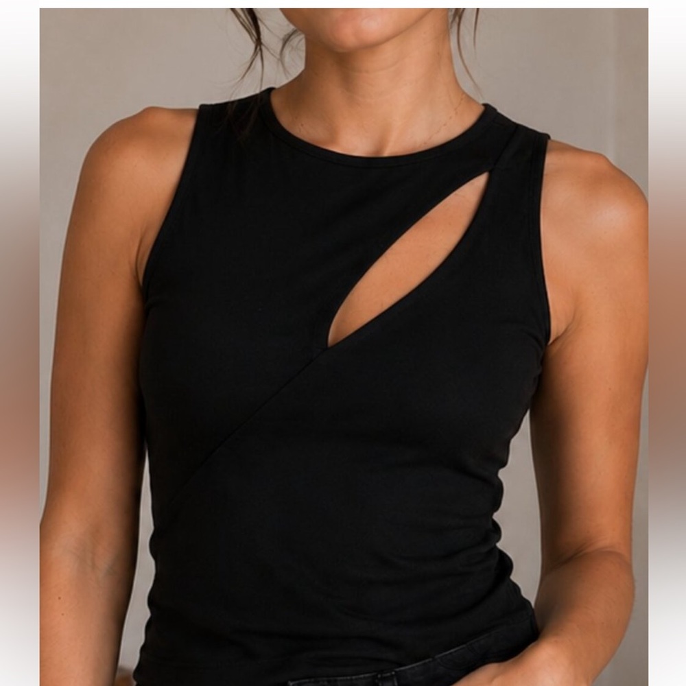 Commense NWT Black Top with Asymmetrical Cut Out